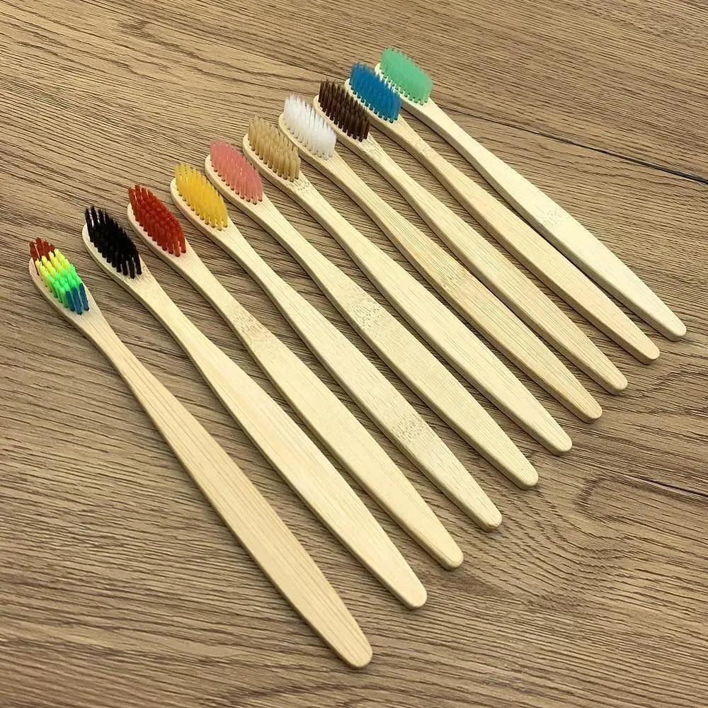 10-Pack Eco-Friendly Bamboo Toothbrushes Soft Bristles Natural Colors