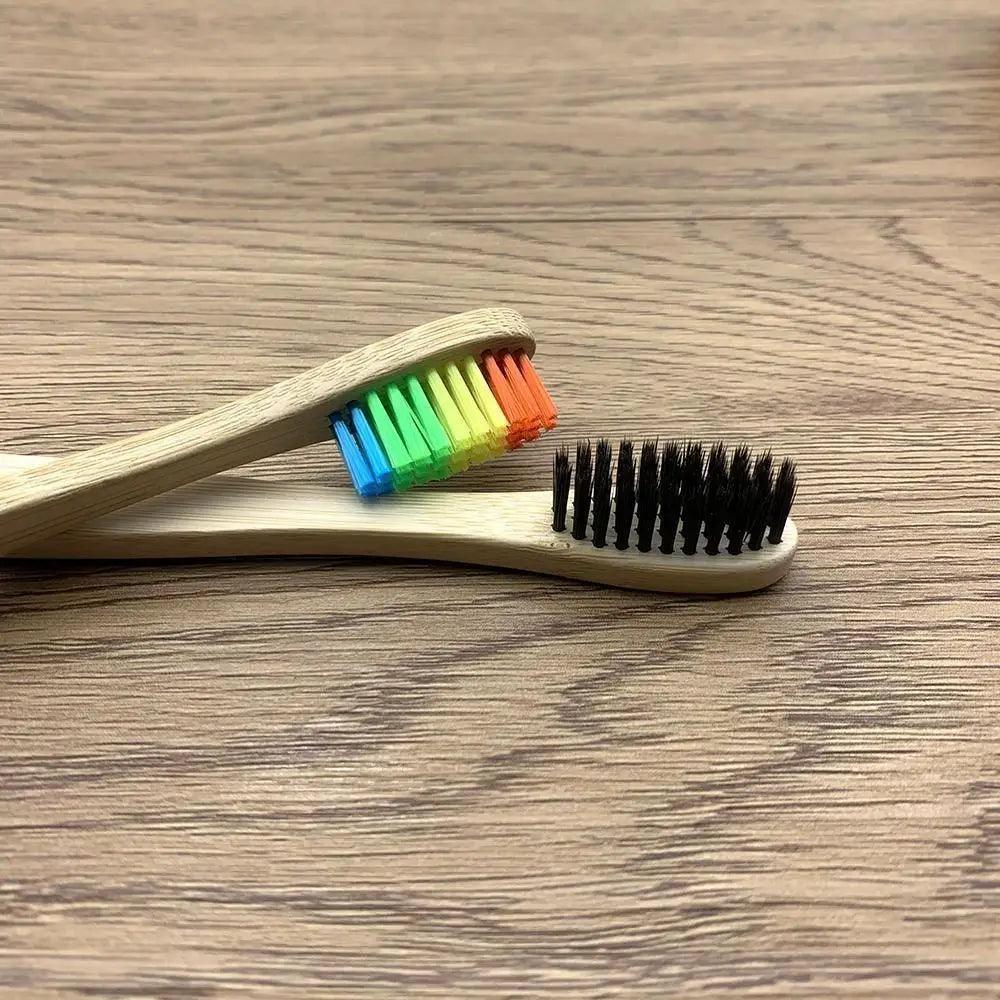 10-Pack Eco-Friendly Bamboo Toothbrushes Soft Bristles Natural Colors