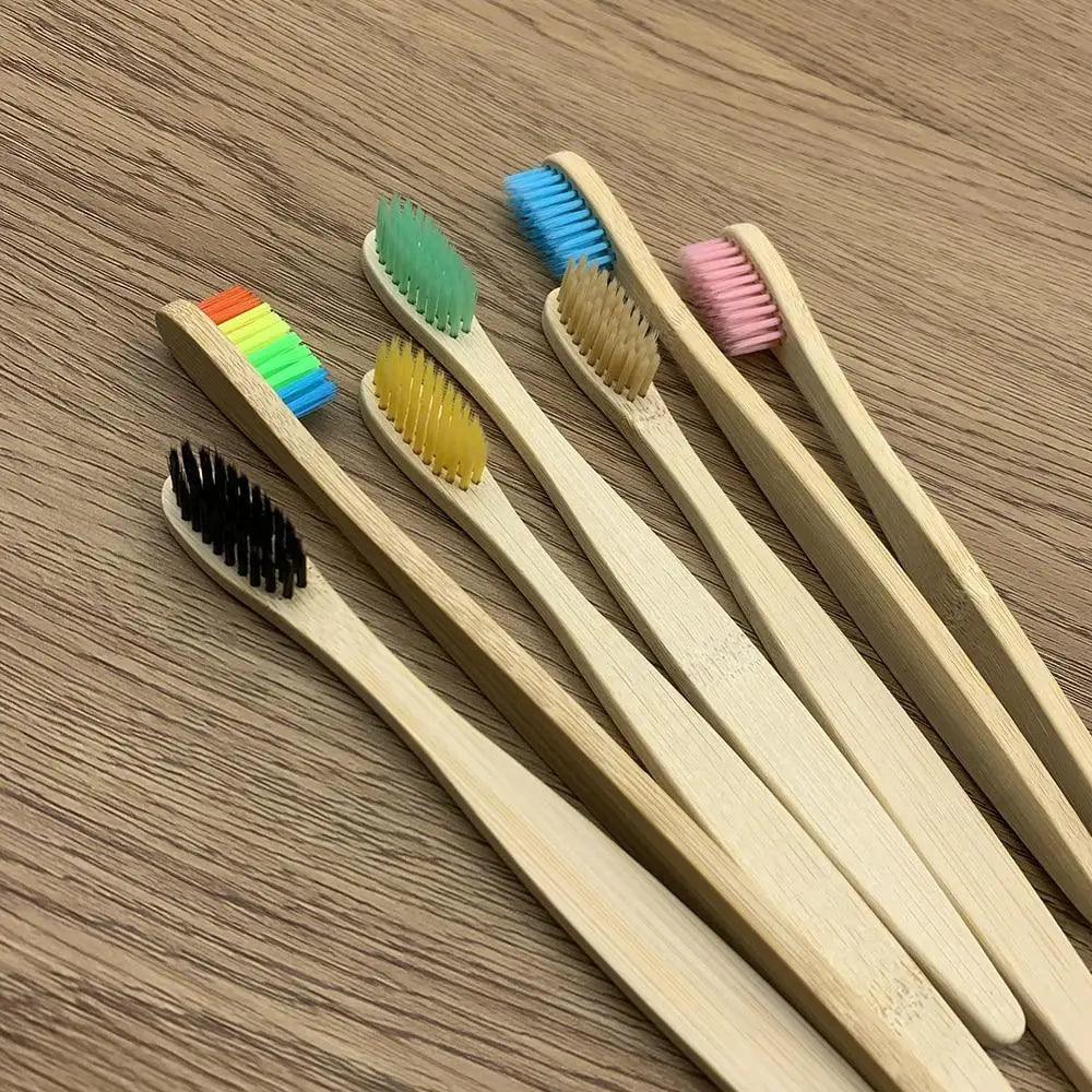10-Pack Eco-Friendly Bamboo Toothbrushes Soft Bristles Natural Colors