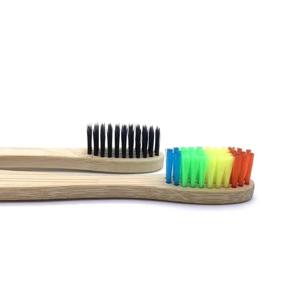 10-Pack Eco-Friendly Bamboo Toothbrushes Soft Bristles Natural Colors
