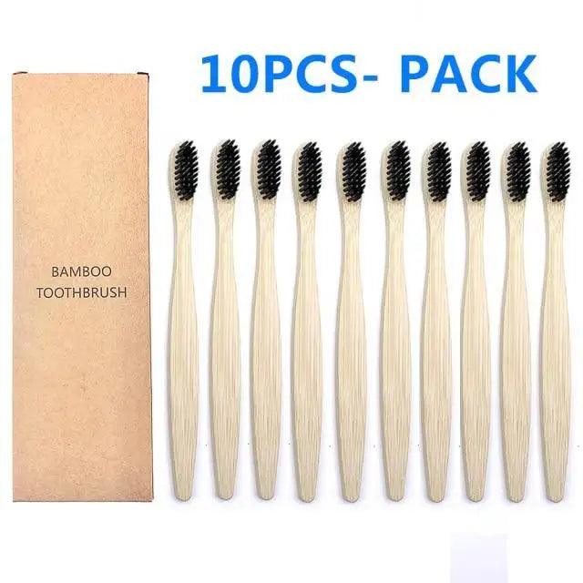 10-Pack Eco-Friendly Bamboo Toothbrushes Soft Bristles Natural Colors