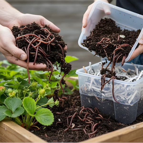 Composting Worms with Living Bedding Material