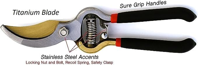 Titanium Bypass Garden Pruner Clippers Sharp Cutting Shears