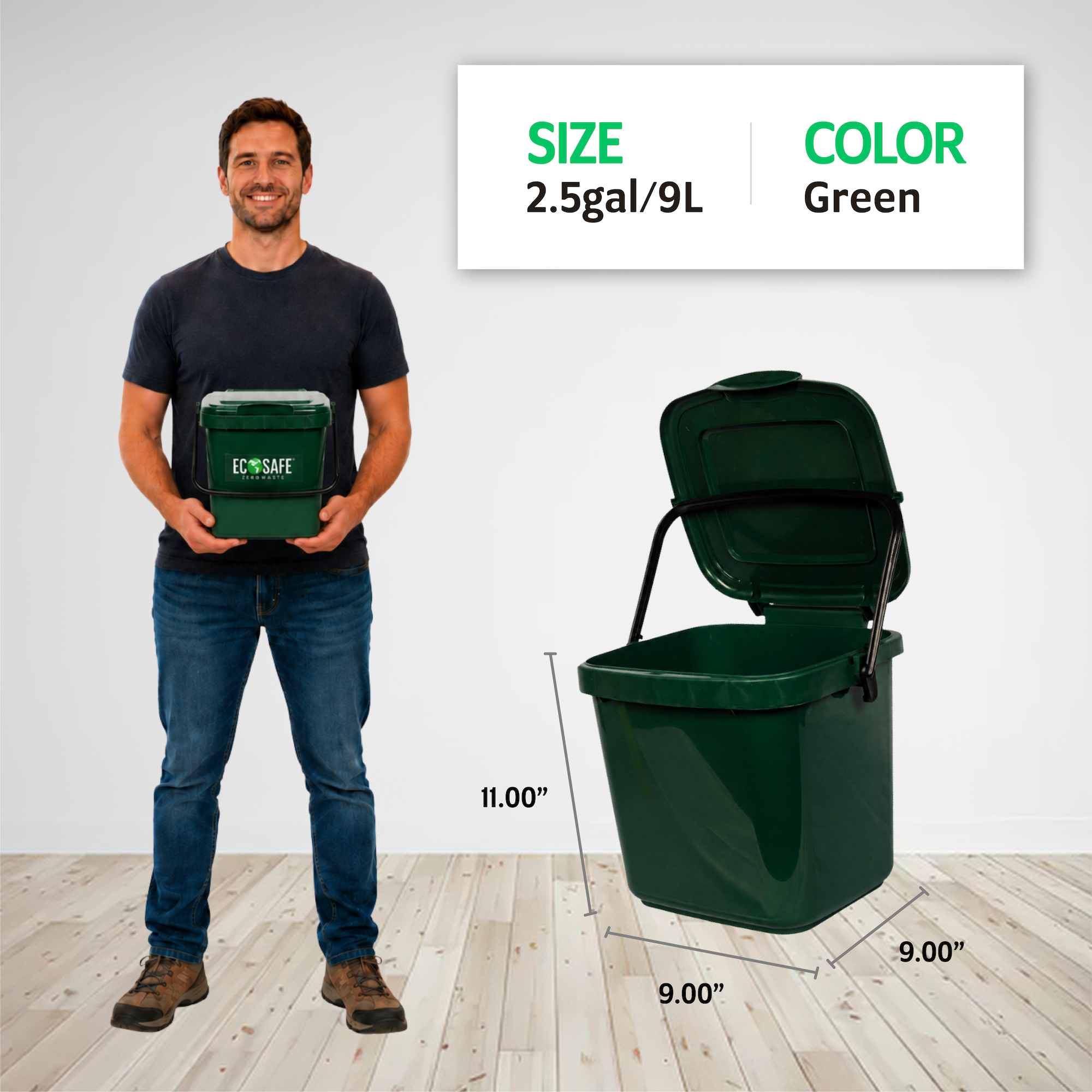 2.5-Gallon Kitchen Compost Caddy Food Waste Bin