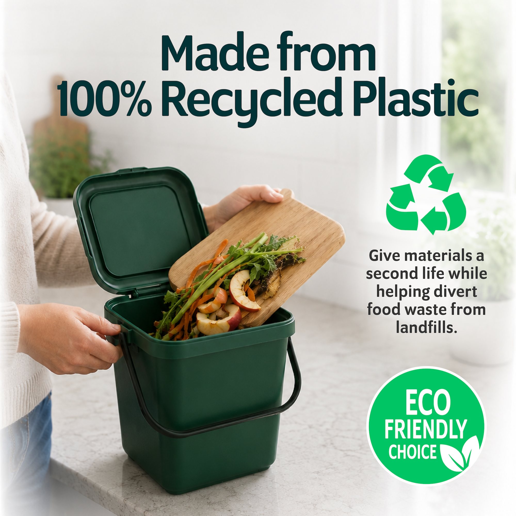 2.5-Gallon Kitchen Compost Caddy Food Waste Bin