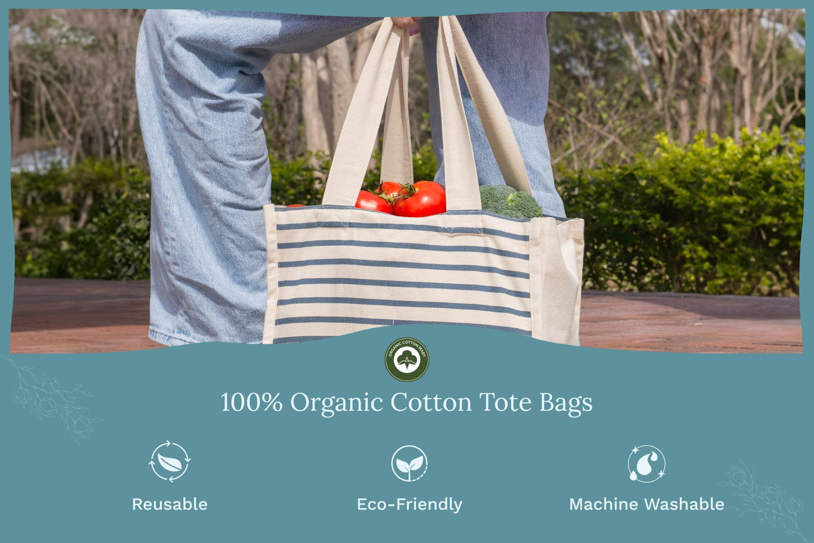 Canvas Grocery Tote Bags Reusable Eco-Friendly Shopping Carryall