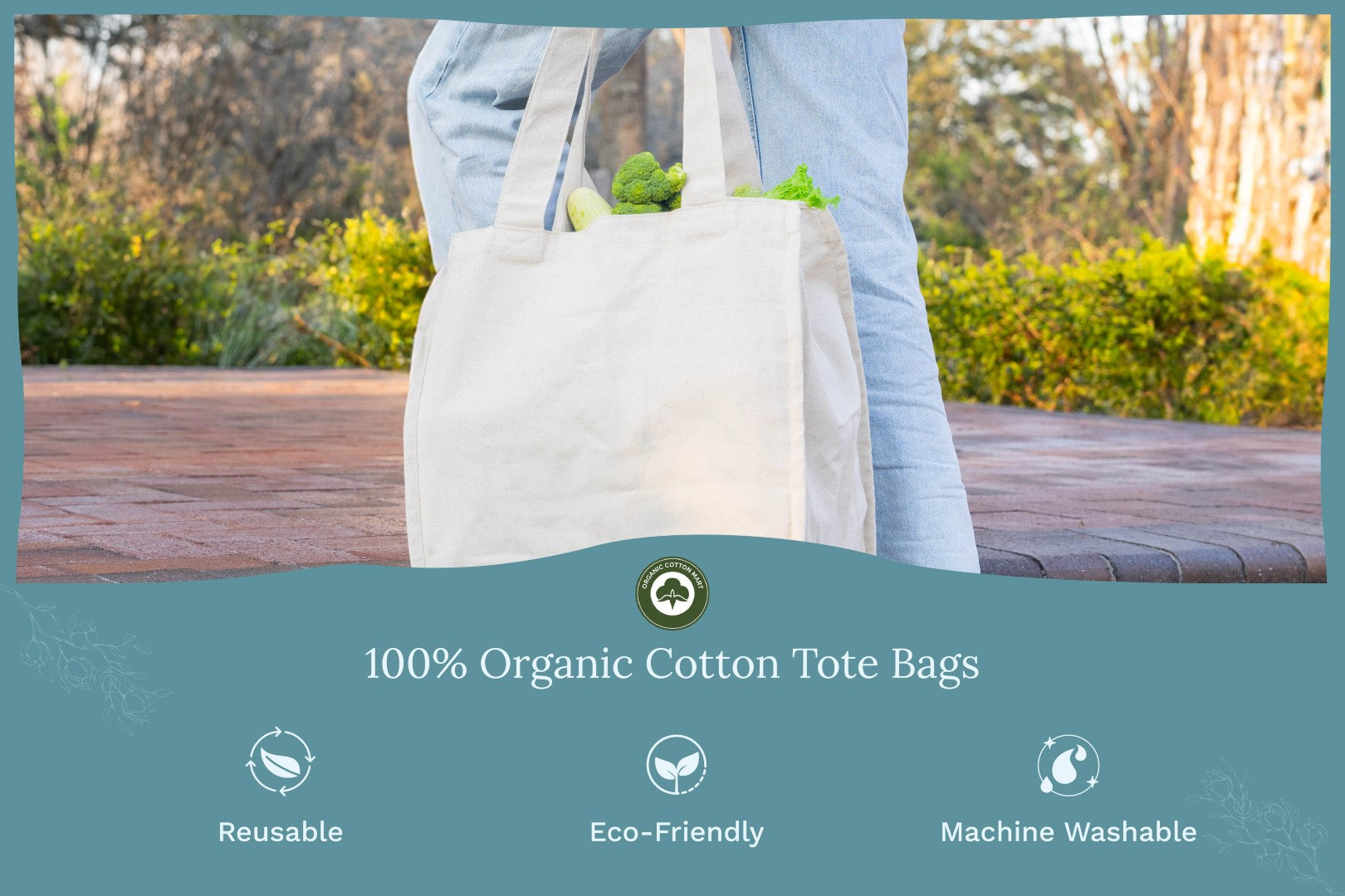 Canvas Grocery Tote Bags Reusable Eco-Friendly Shopping Carryall