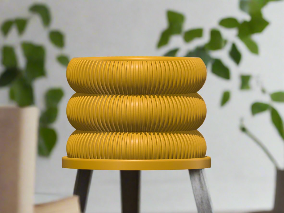 Ribbed Bubble Plant Pot With Drainage Saucer
