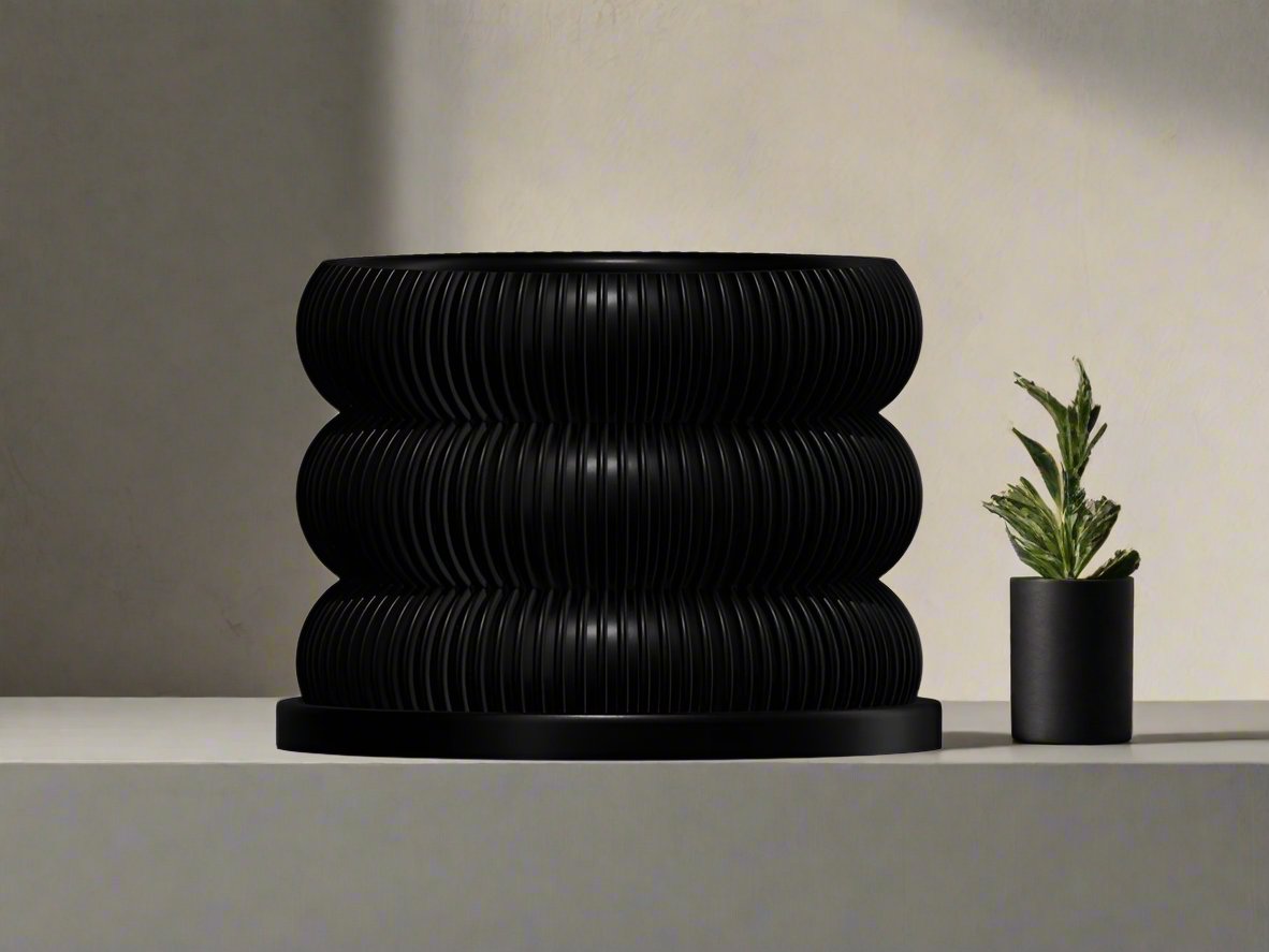 Ribbed Bubble Plant Pot With Drainage Saucer