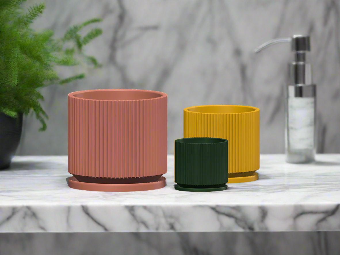 Mid-Century Ribbed Planter Modern Indoor Plant Pot