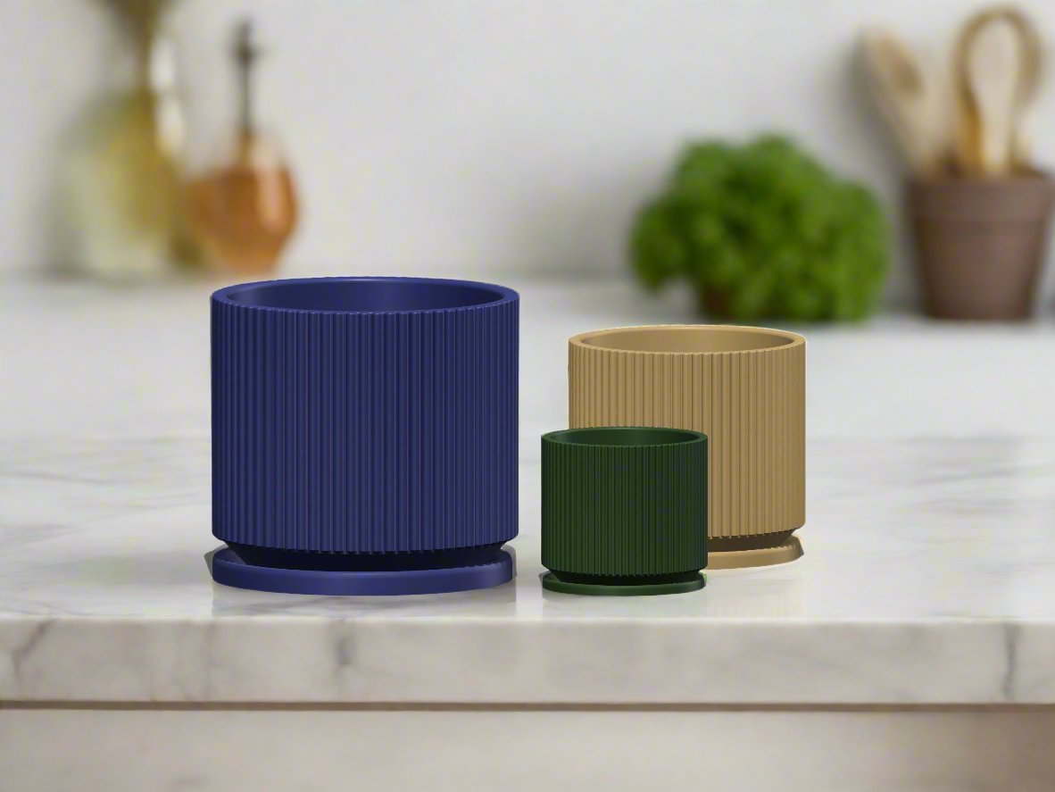Mid-Century Ribbed Planter Modern Indoor Plant Pot