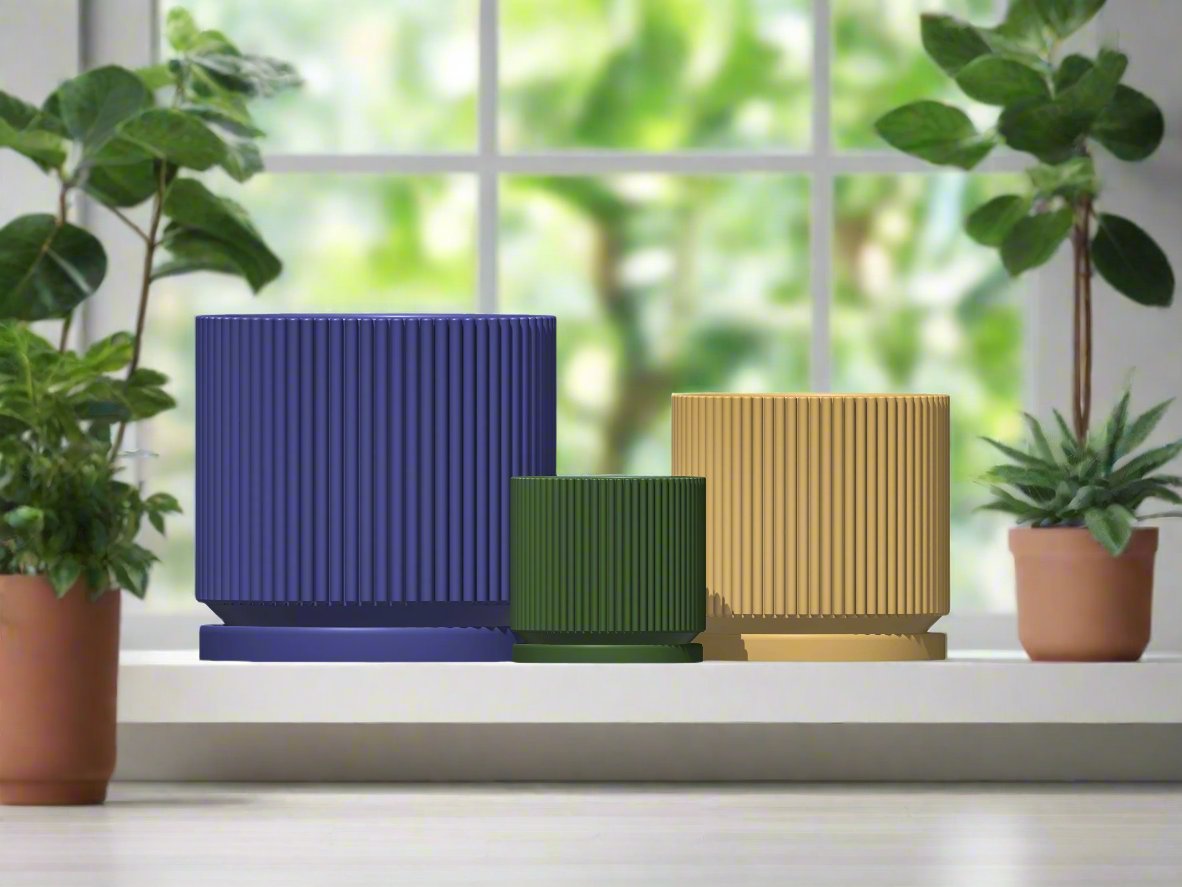 Mid-Century Ribbed Planter Modern Indoor Plant Pot