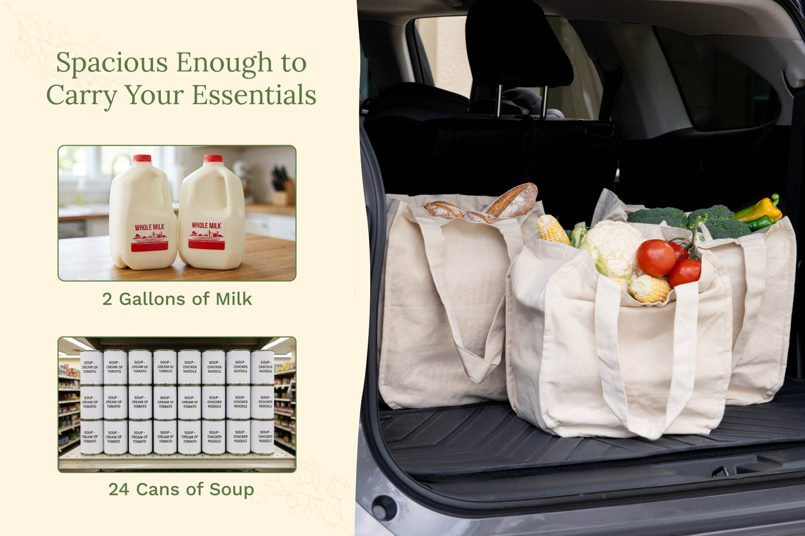 Canvas Grocery Tote Bags Reusable Eco-Friendly Shopping Carryall