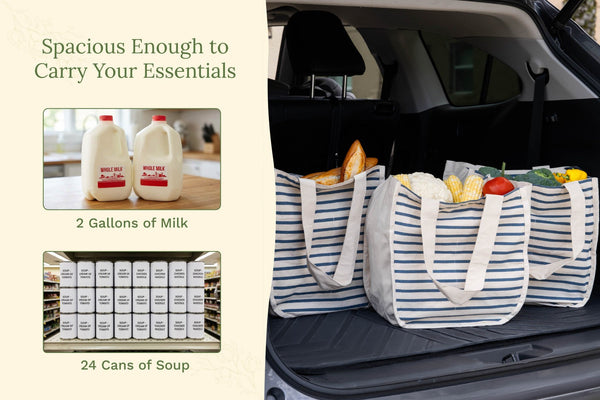 Canvas Grocery Tote Bags Reusable Eco-Friendly Shopping Carryall