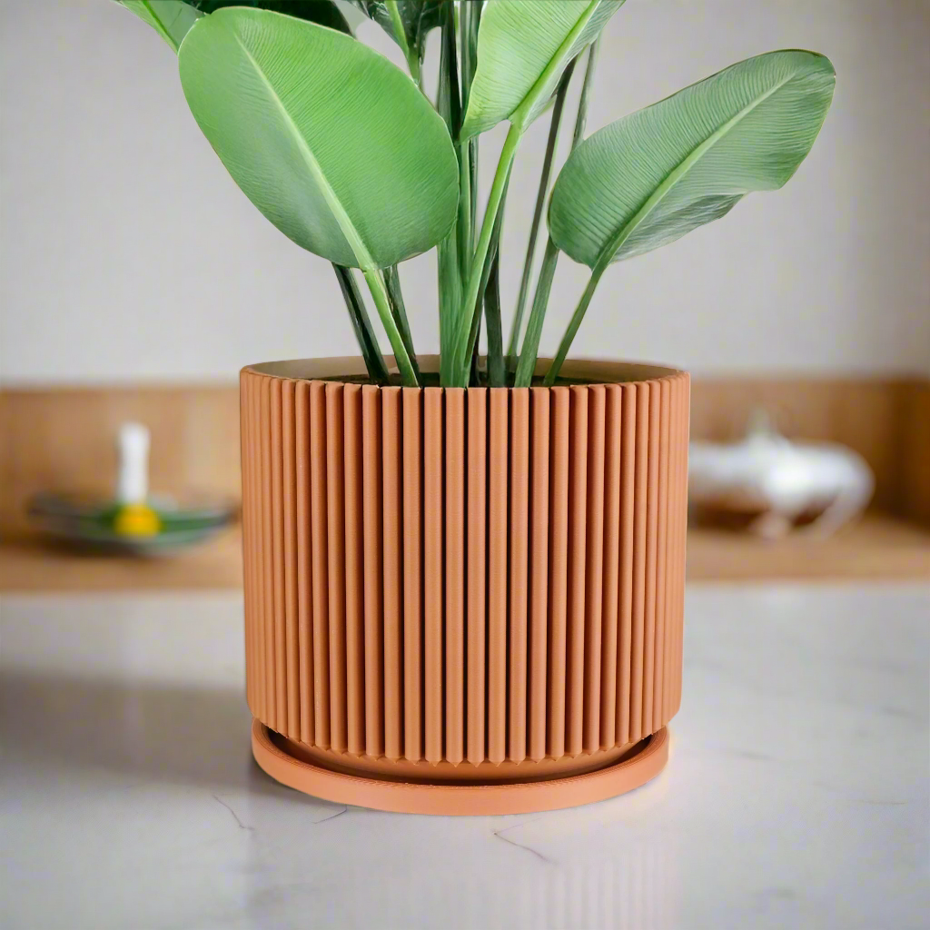 Mid-Century Ribbed Planter Modern Indoor Plant Pot
