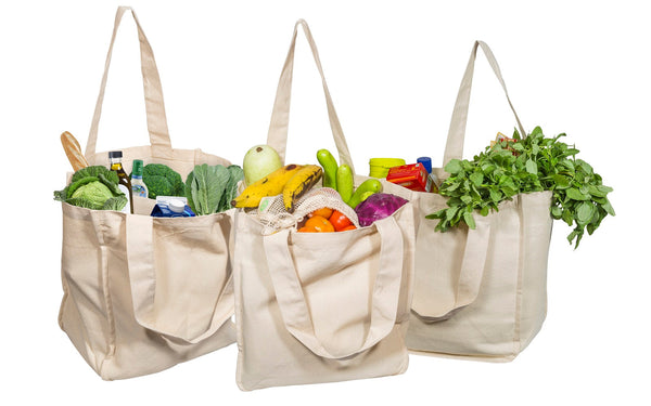 Canvas Grocery Tote Bags Reusable Eco-Friendly Shopping Carryall