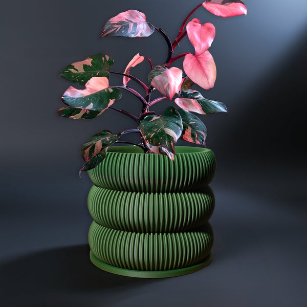 Ribbed Bubble Plant Pot With Drainage Saucer