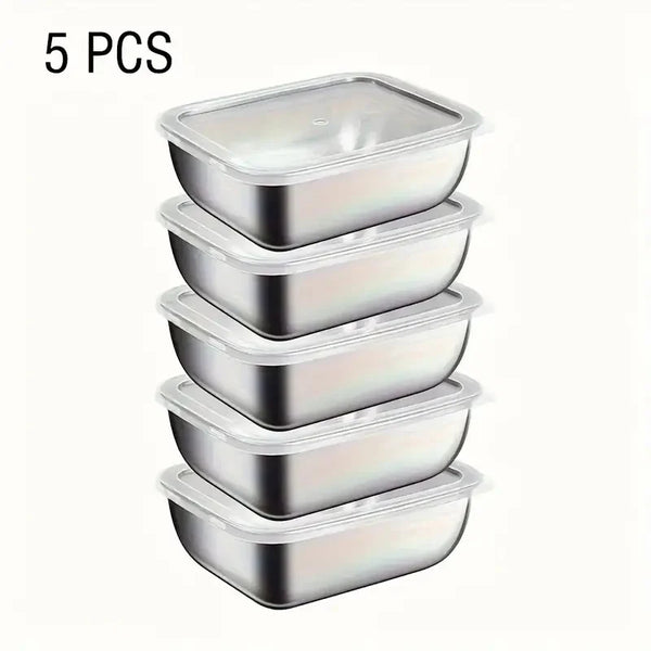 5-Piece Stainless Steel Stackable Meal Prep Storage Boxes