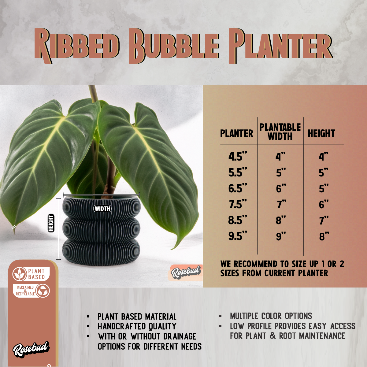 Ribbed Bubble Plant Pot With Drainage Saucer