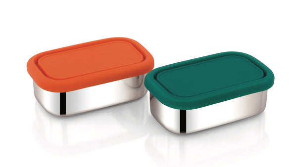 Stainless Steel Rectangle Snack Container Set of Two