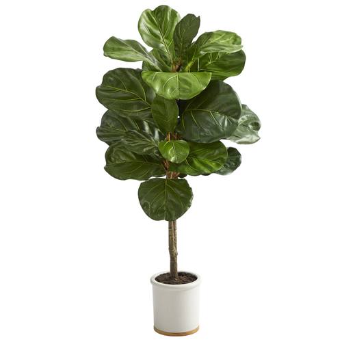 3.5-Foot Artificial Fiddle Leaf Tree Ceramic Planter