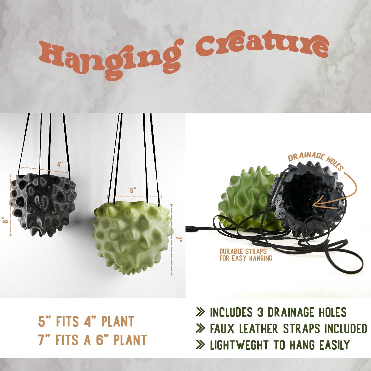 Creature Orb Hanging Planter Pot with Drainage Hole