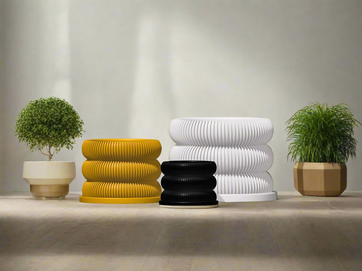 Ribbed Bubble Plant Pot With Drainage Saucer