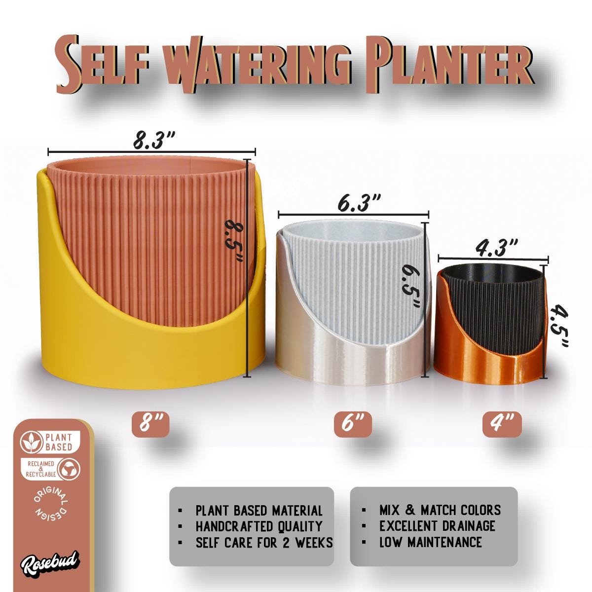 4-Inch Self-Watering Ribbed Planter Pot with Drainage