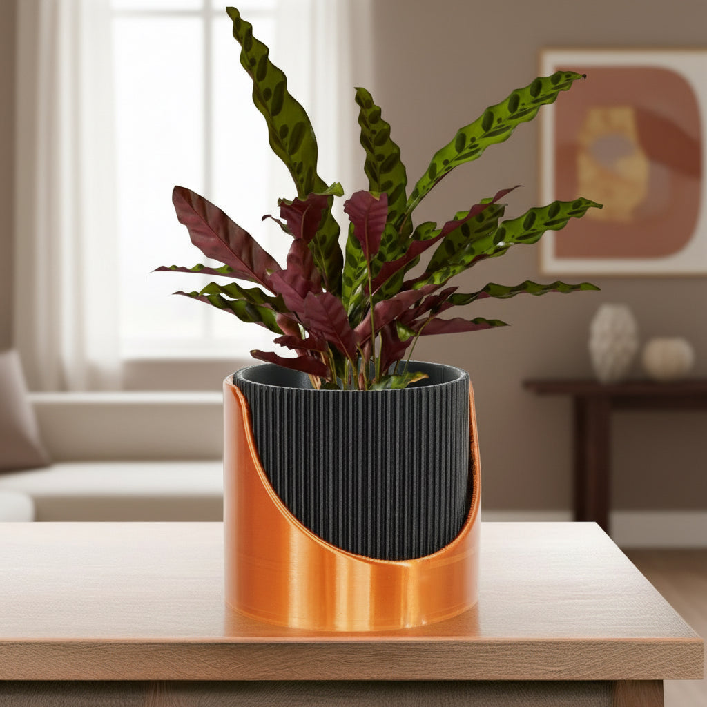 4-Inch Self-Watering Ribbed Planter Pot with Drainage