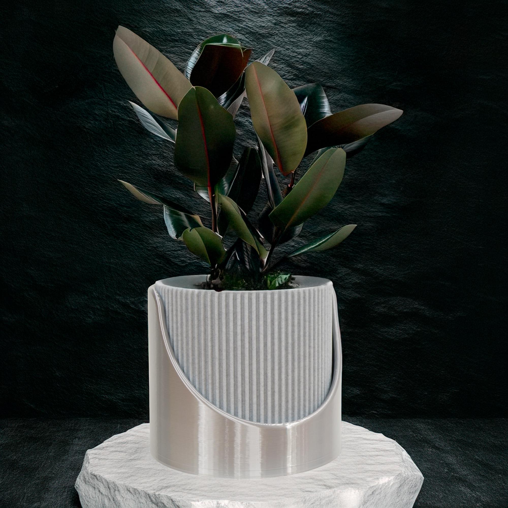 4-Inch Self-Watering Ribbed Planter Pot with Drainage