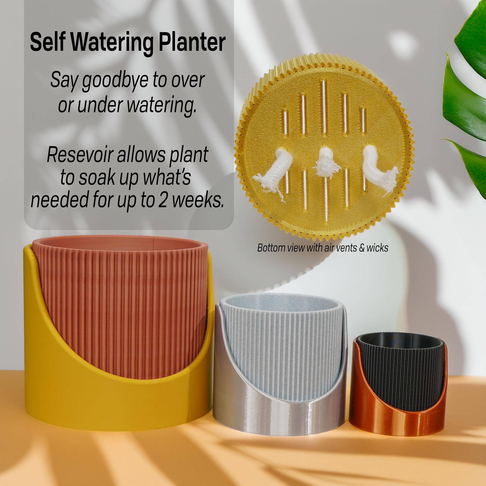 4-Inch Self-Watering Ribbed Planter Pot with Drainage
