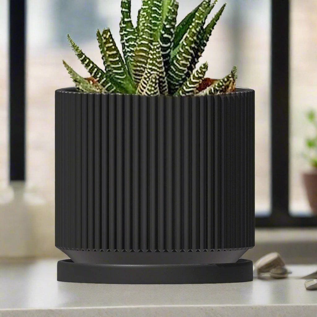 Mid-Century Ribbed Planter Modern Indoor Plant Pot